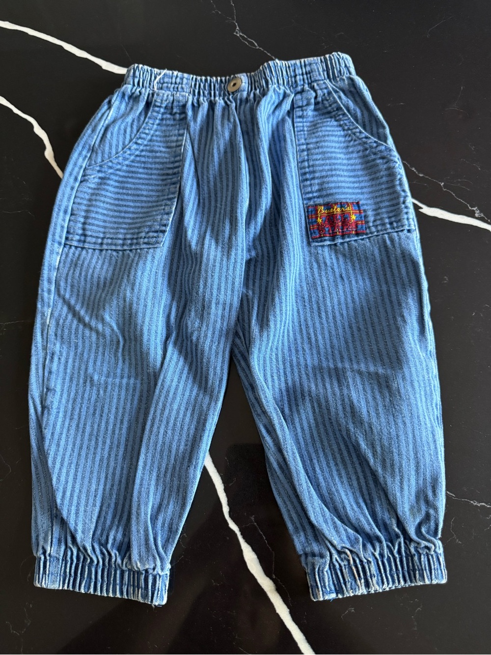 Kids Vintage 90s Blue Striped Elastic-Waist Pants
